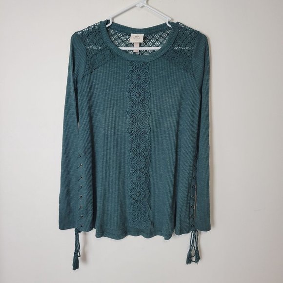 Knox Rose Green Long Sleeve Lace Thermal Size S - Picture 1 of 11